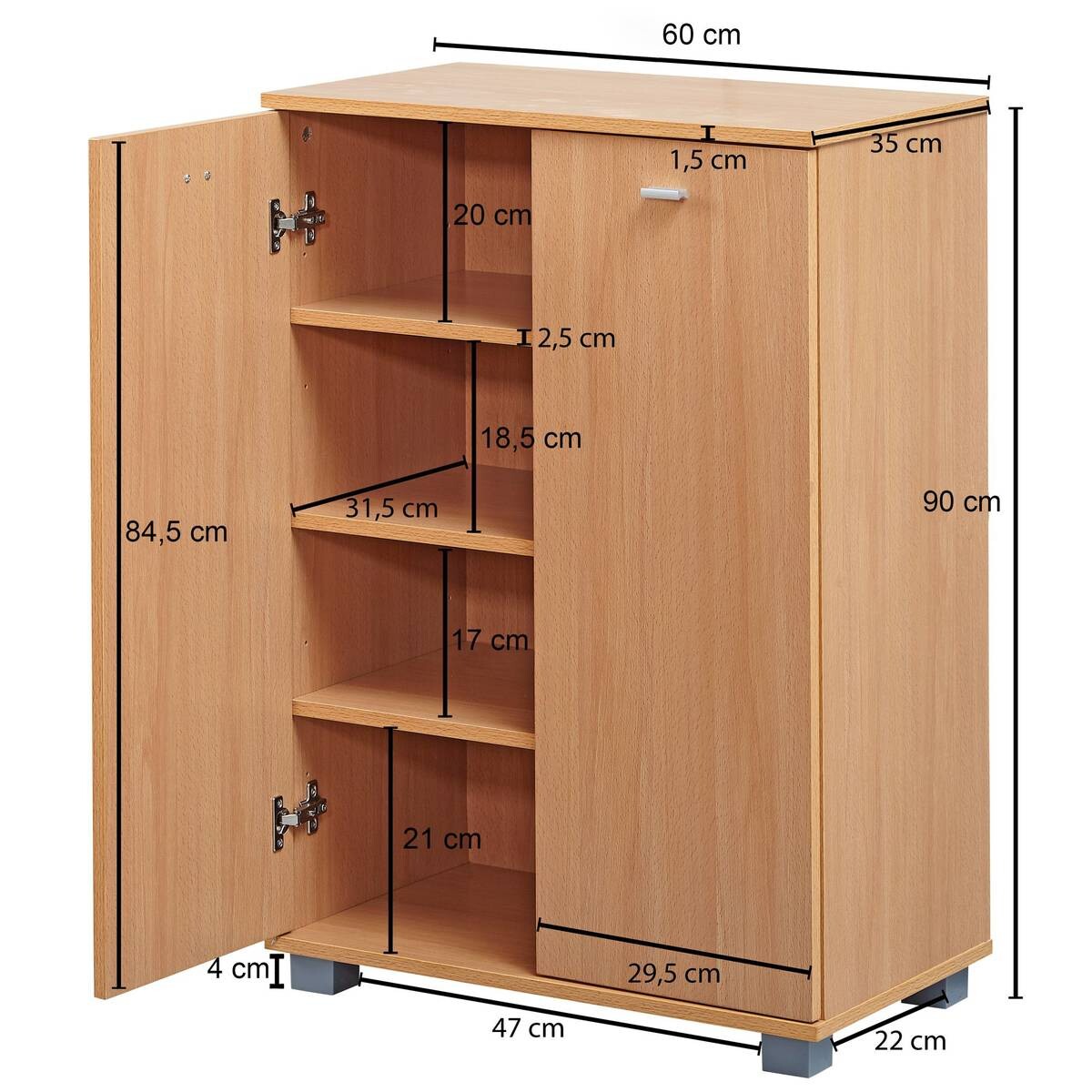 Schuhschrank buche Nachbildung silber B/H/T: ca. 60x90x35 cm