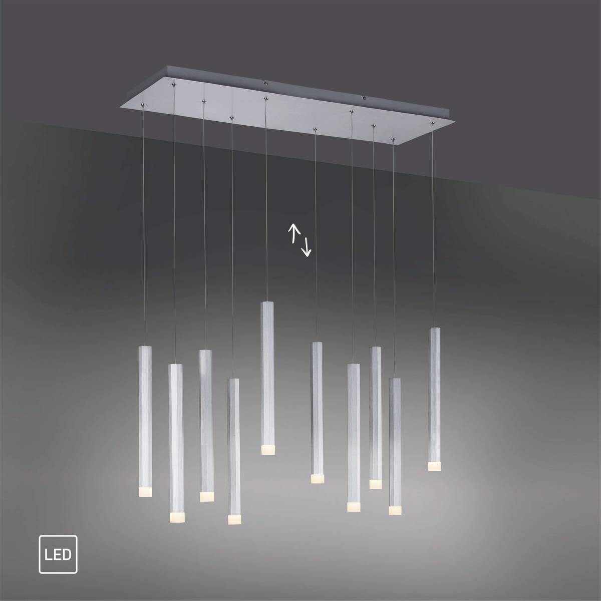 Just Light LED-Pendelleuchte BRUNO 15206-95 Alu Eisen Aluminium B/H/T: ca. 89x120x30 cm 10 Brennstellen