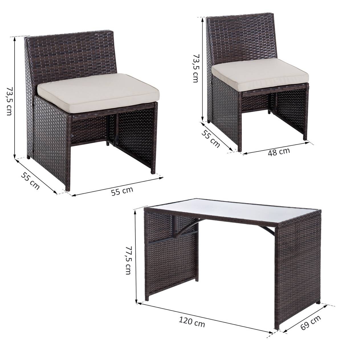 Outsunny Garnitur braun Polyrattan