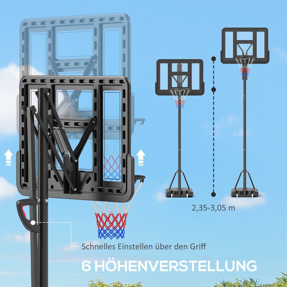 SPORTNOW Basketballkorb schwarz B/H/L: ca. 75x370x110 cm