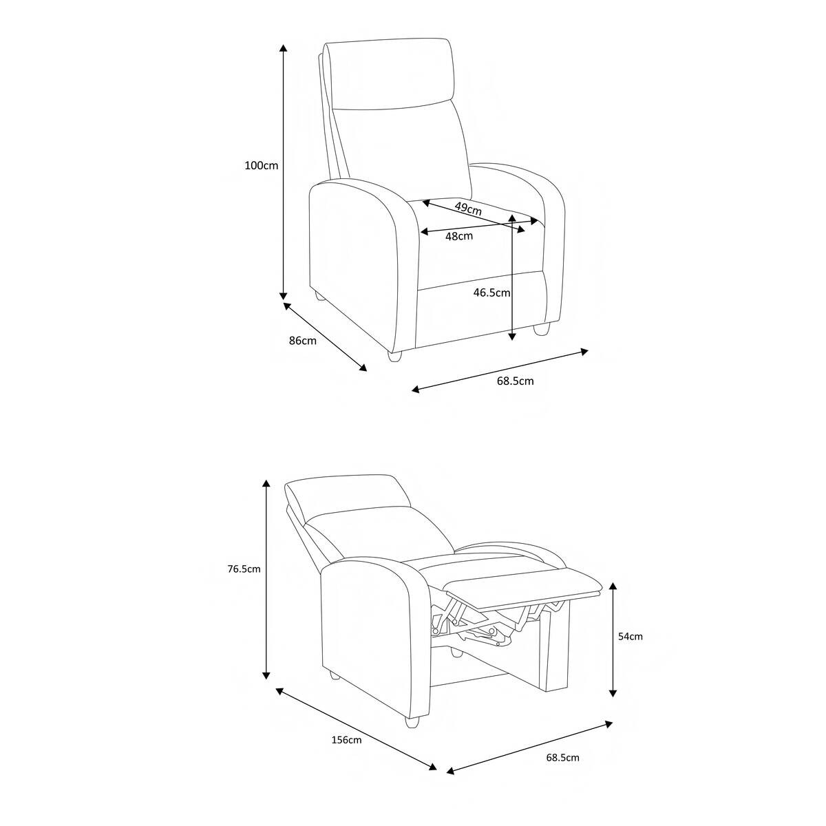 TV-Sessel grau Polyester B/H/T: ca. 68,5x100x86 cm