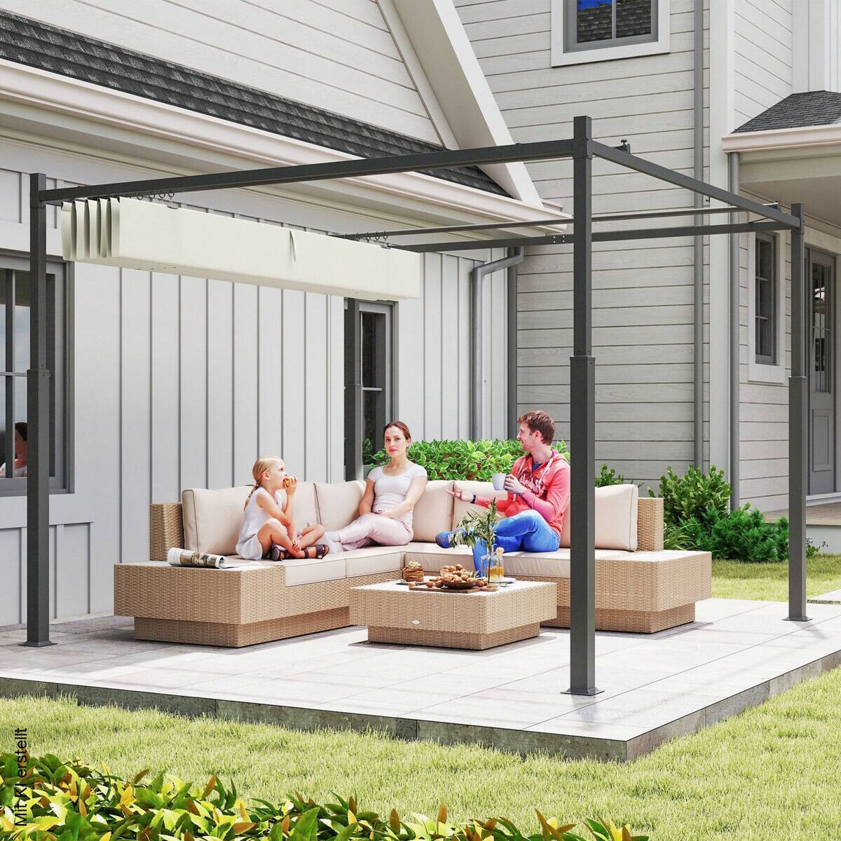 Outsunny Pergola cremeweiß Metall B/H/L: ca. 298x230x298 cm