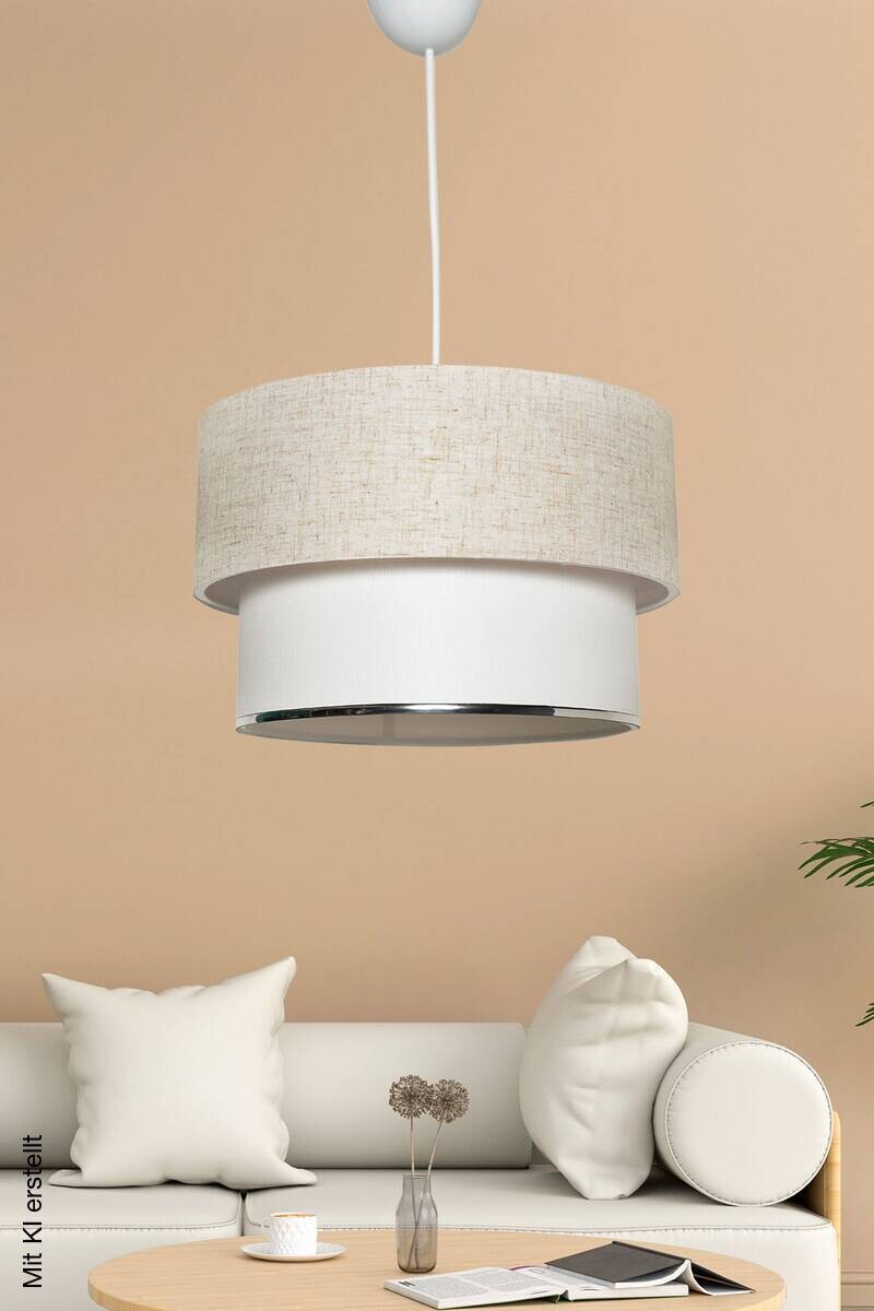 Opviq Pendelleuchte Leslie weiß creme Stoff B/H/T/L/D: ca. 30x65x30x30x30 cm E27 1 Brennstellen