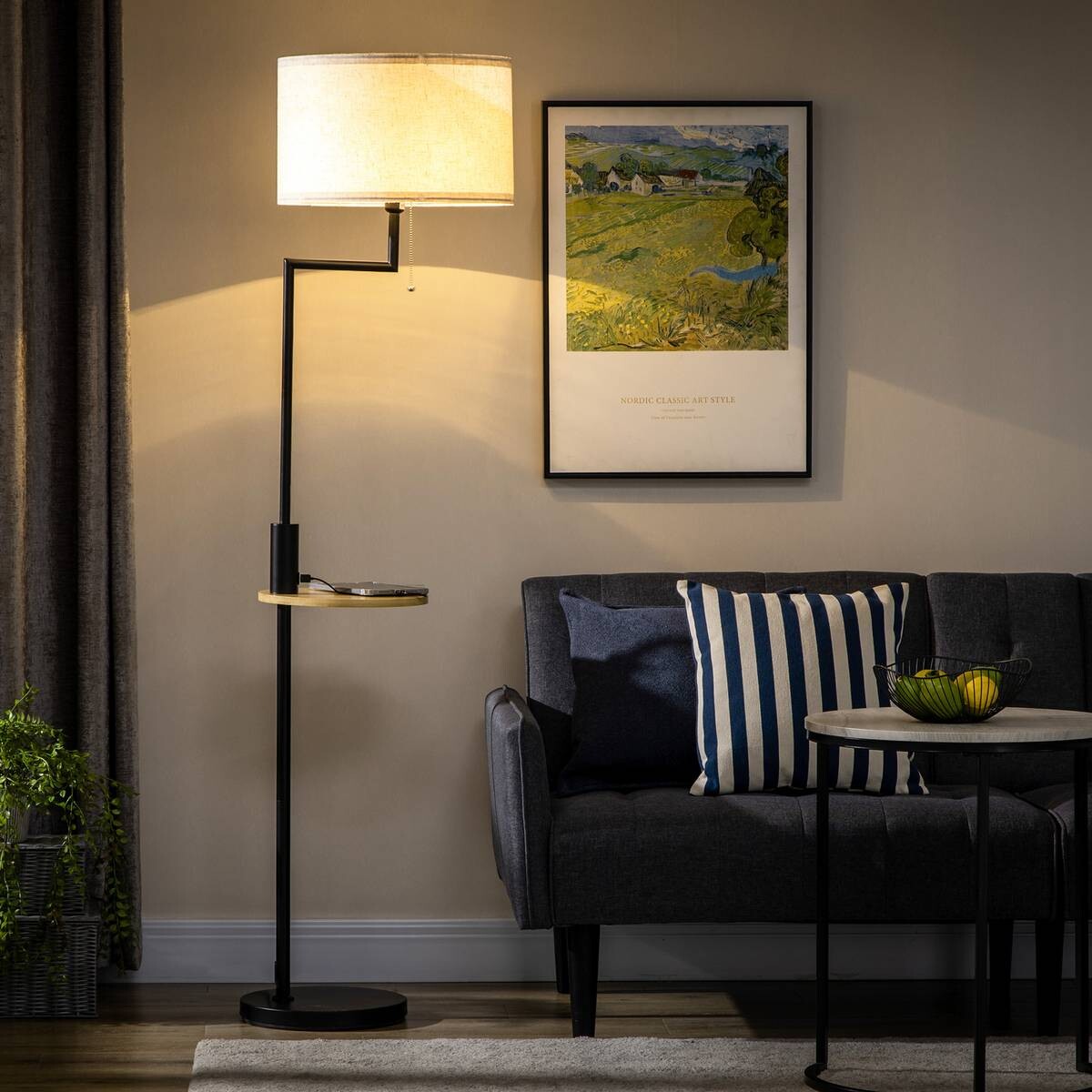 HOMCOM Stehlampe cremeweiß Stahl Bambus Polyester B/H/T: ca. 40x168x40 cm