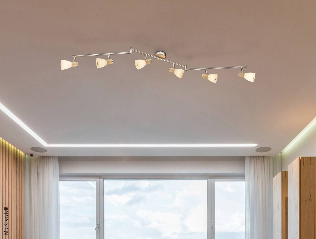 GLOBO Spot nickel matt Opal Glas Metall B/H/T: ca. 9x18x145 cm E14 6 Brennstellen