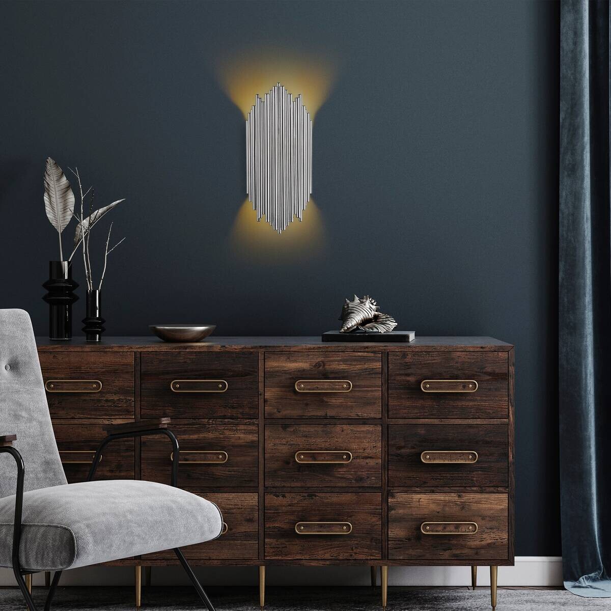 Opviq Wandleuchte Chrom Metall B/H/L: ca. 8x40x18 cm E14 1 Brennstellen