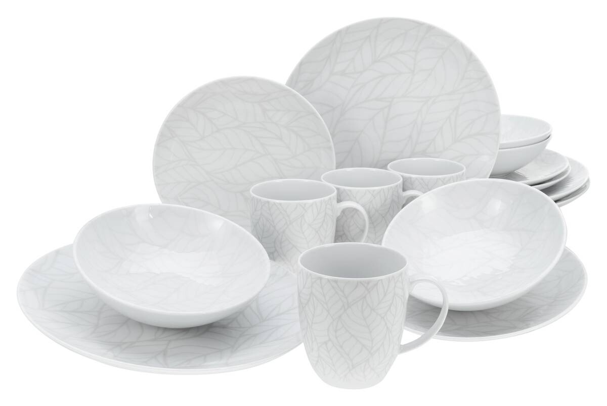 CreaTable Kombiservice Blätter - Serie Home weiß Porzellan 16 tlg.