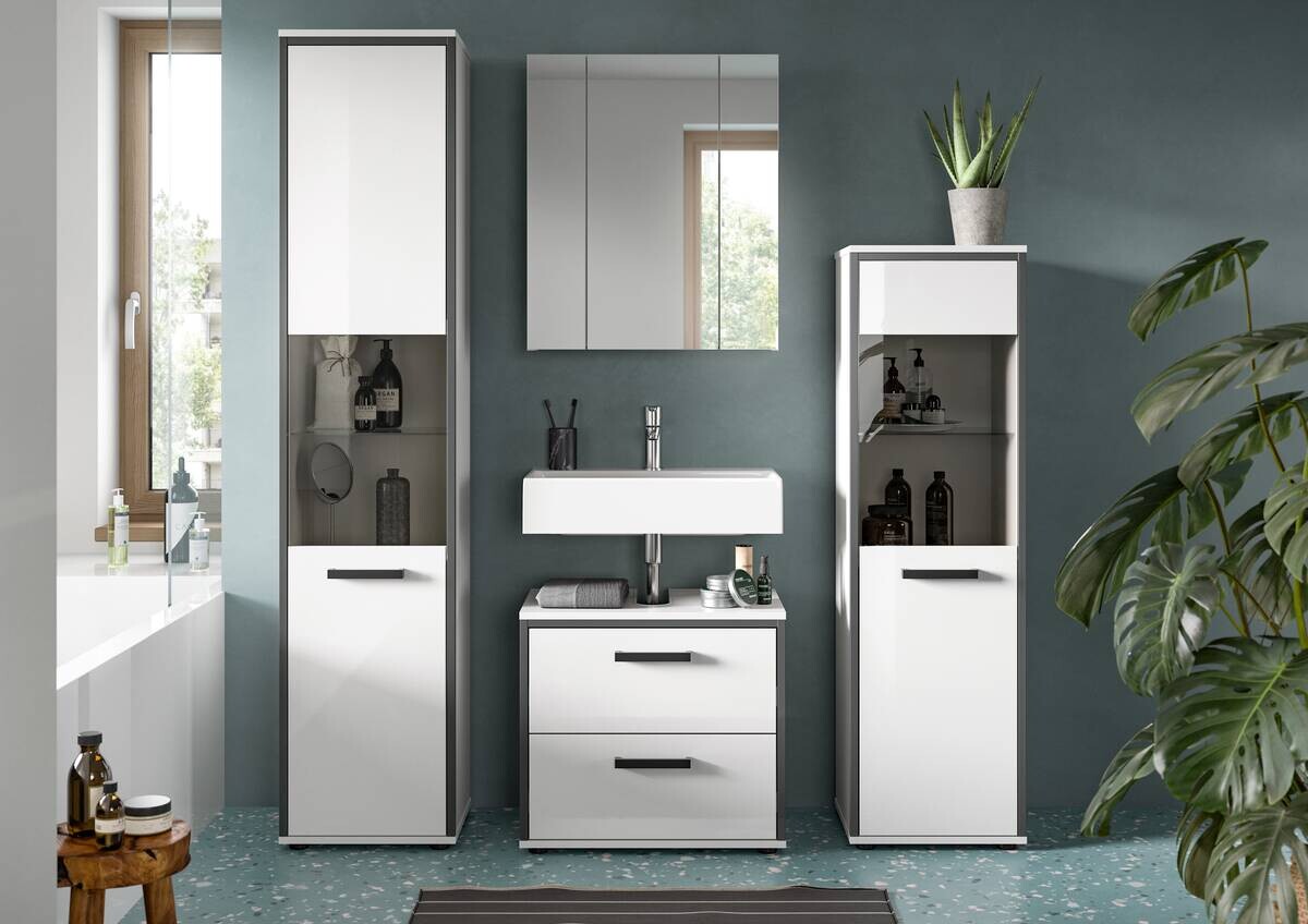 Badblock KOJAK weiß Hochglanz anthrazit grau B/H/T: ca. 171x188x37 cm