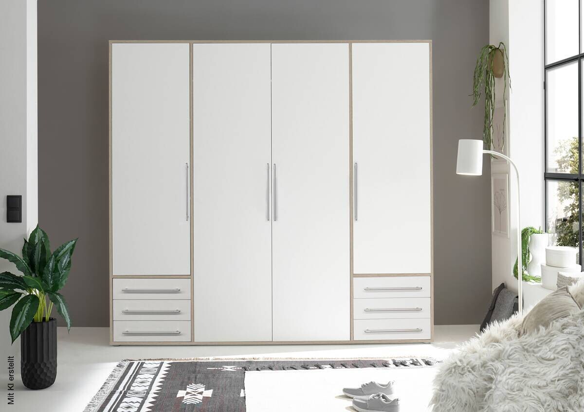 Kleiderschrank Lyss Eiche San-Remo Nachbildung weiß B/H/T: ca. 205x194x58 cm