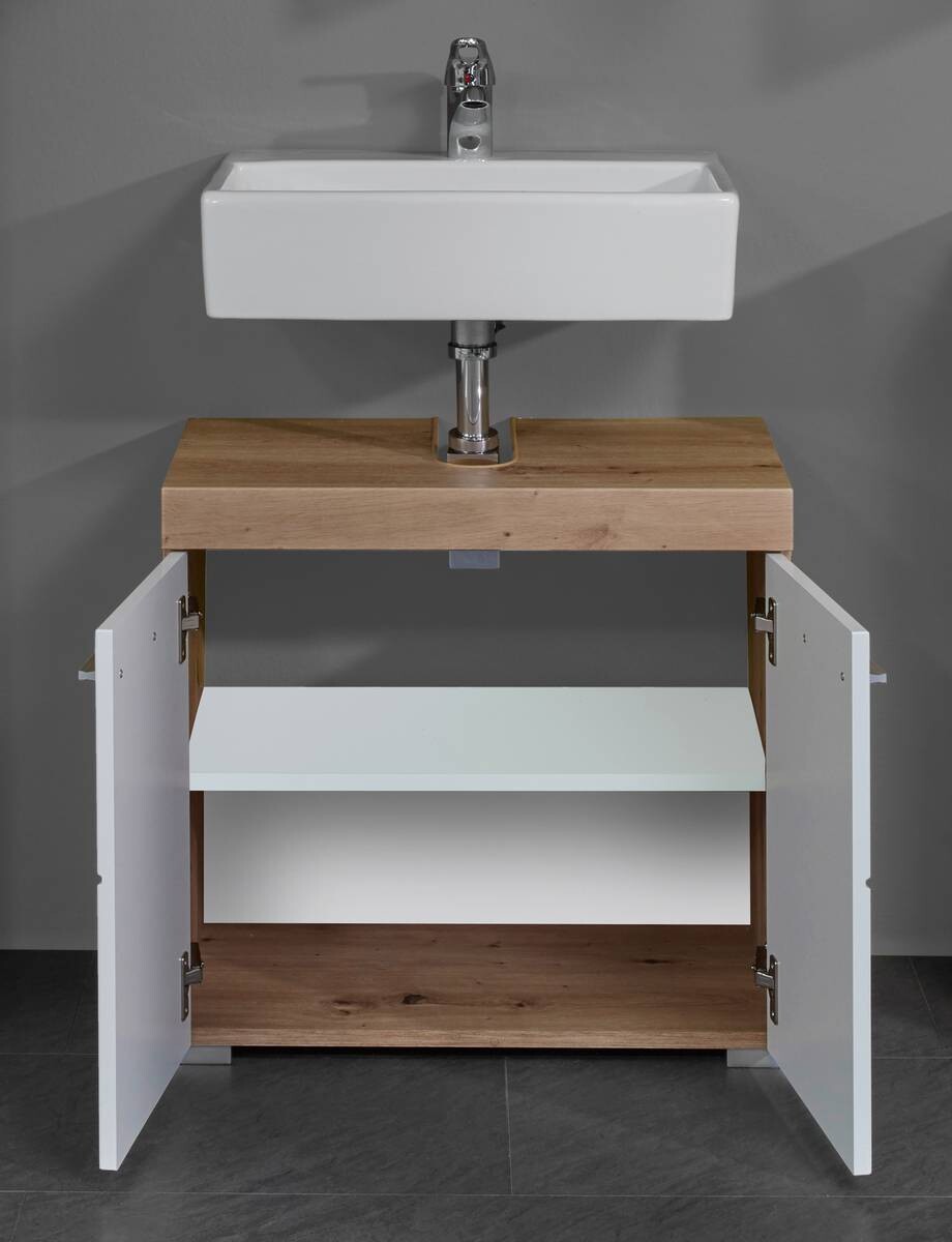 Waschbeckenunterschrank Amanda weiß Hochglanz Asteiche Nachbildung B/H/T: ca. 60x56x34 cm