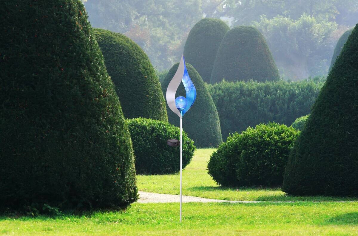 Solarleuchte 33467B silber blau Metall Glas H: ca. 90 cm