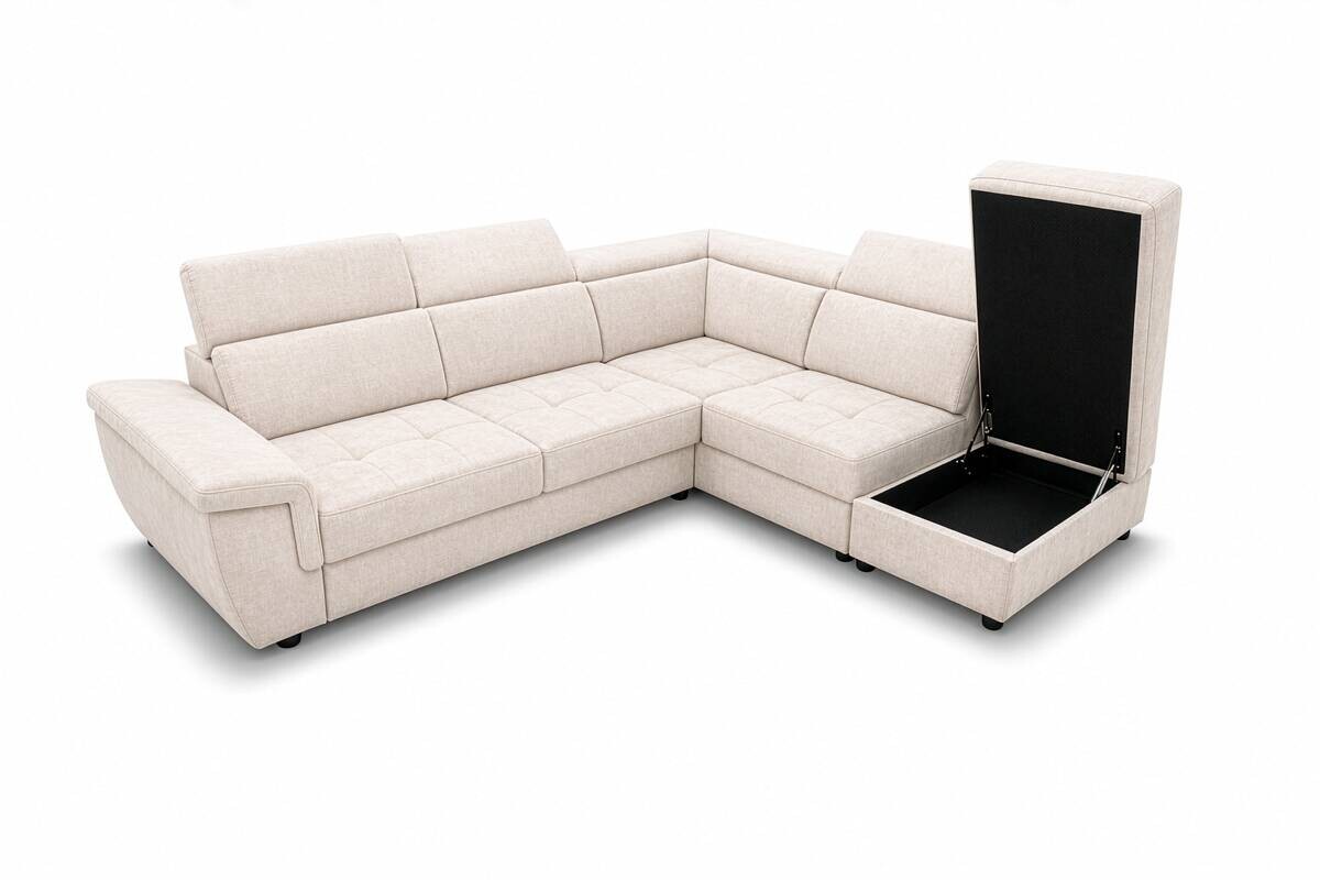 Ecksofa mit Bettfunktion und Bettkasten Vanilleblüte Flachgewebe B/H/T: ca. 267x75x238 cm