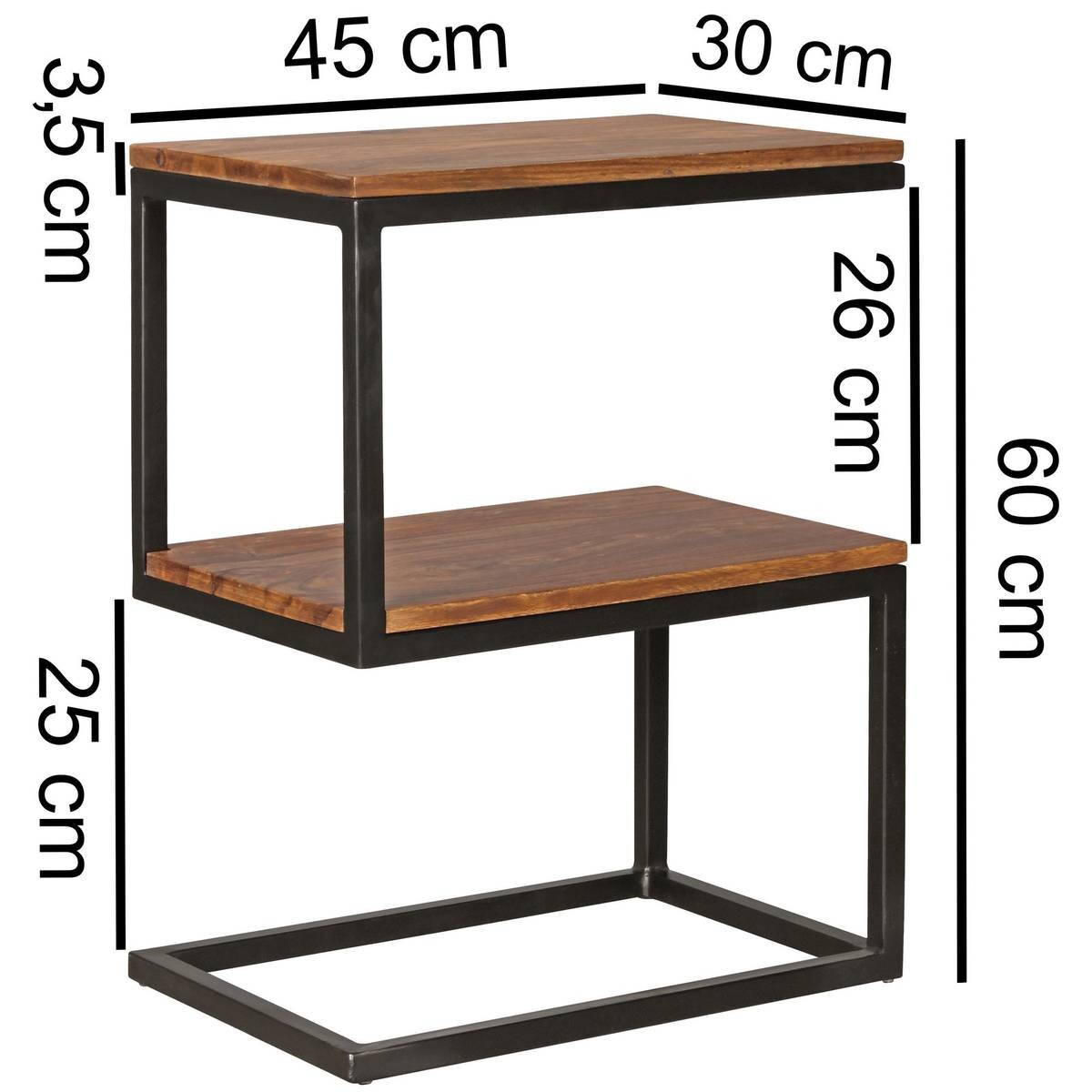 Beistelltisch natur schwarz pulverbeschichtet Echtholz Metall B/H/T: ca. 45x60x30 cm
