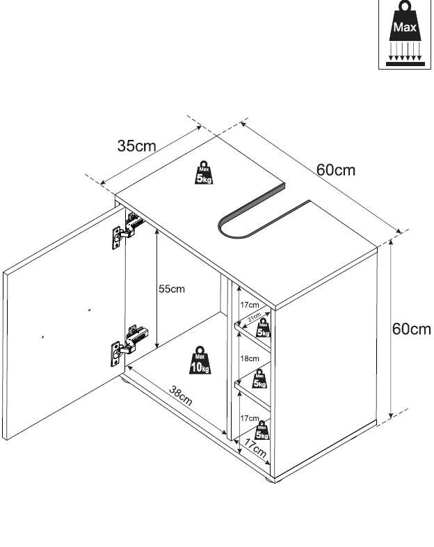 Waschbeckenunterschrank Greece weiß Hirnholz Nachbildung B/H/T: ca. 60x60x35 cm