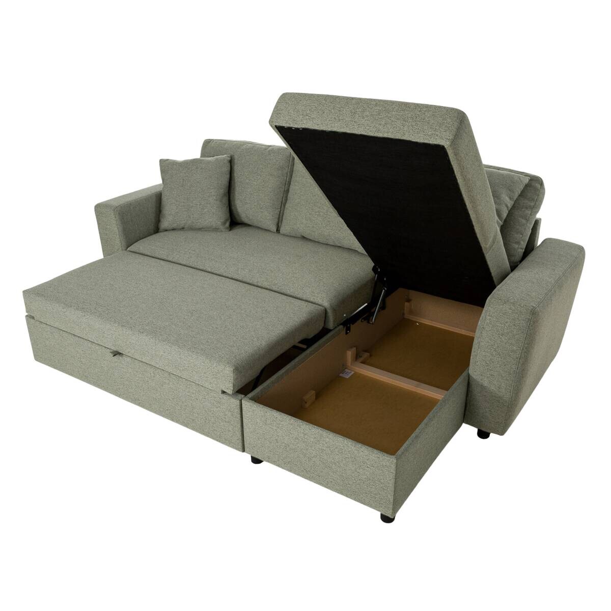 Ecksofa mit Bettfunktion und Bettkasten grün Webstoff B/H/T: ca. 234x86x144 cm