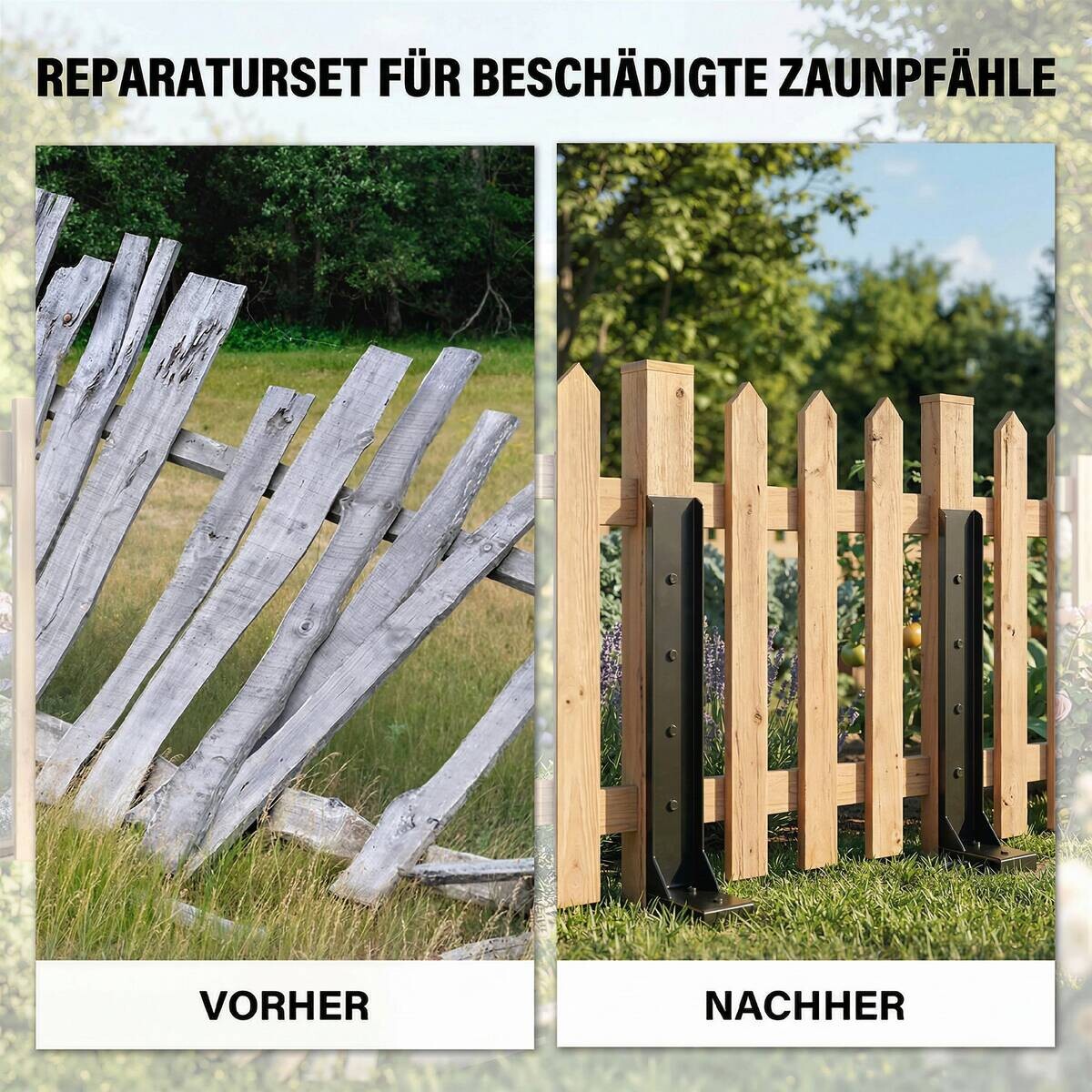 Outsunny Zaunpfosten-Reparaturset schwarz B/H/T/L: ca. 5,5x12x5,5x81 cm