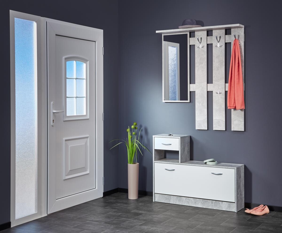 Garderobe Rudolf Beton Optik weiß B/H/T: ca. 100x180x25 cm