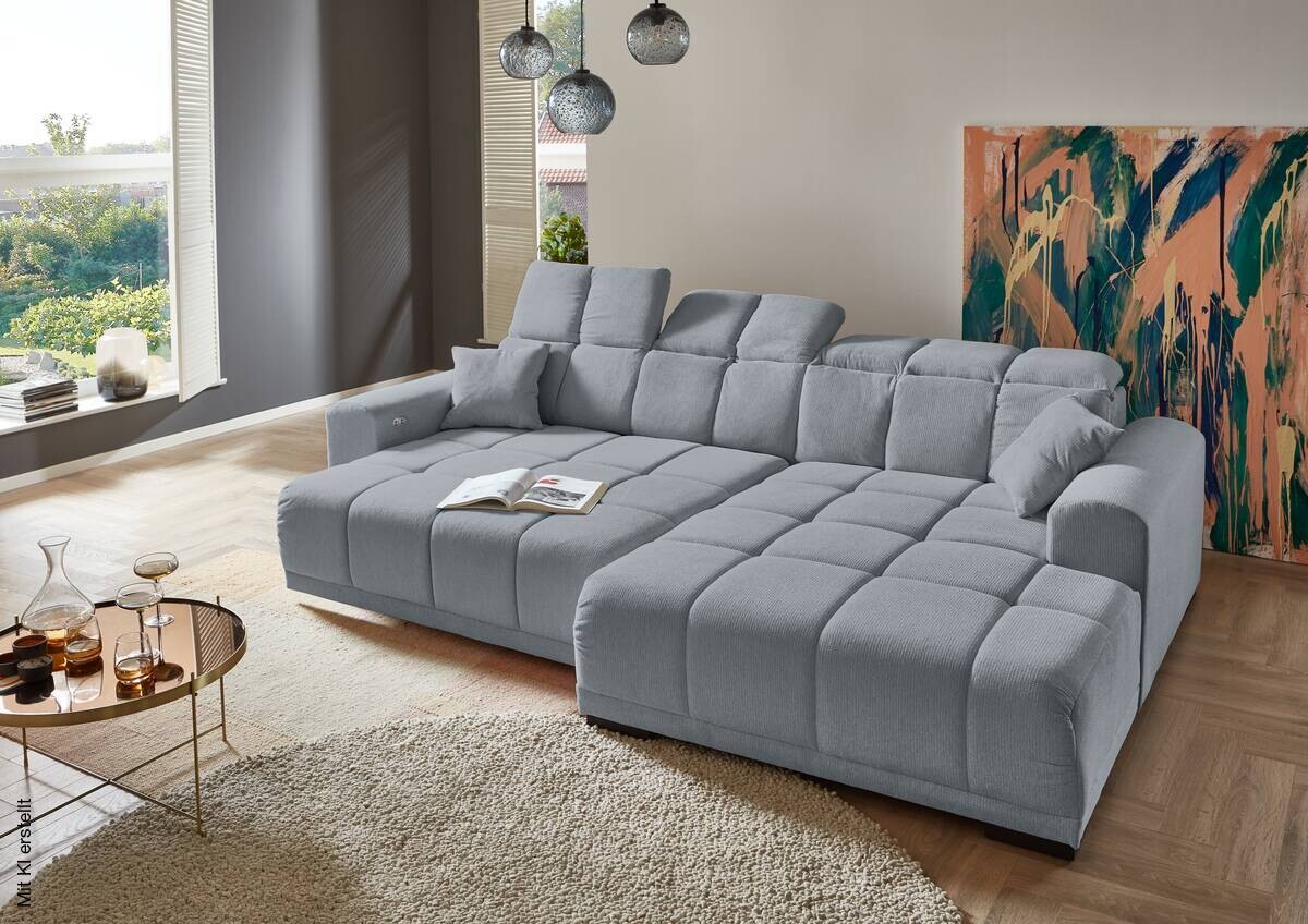 Ecksofa mit elektrischer Sitztiefenverstellung beige Microfaser B/H/T: ca. 301x113x195 cm