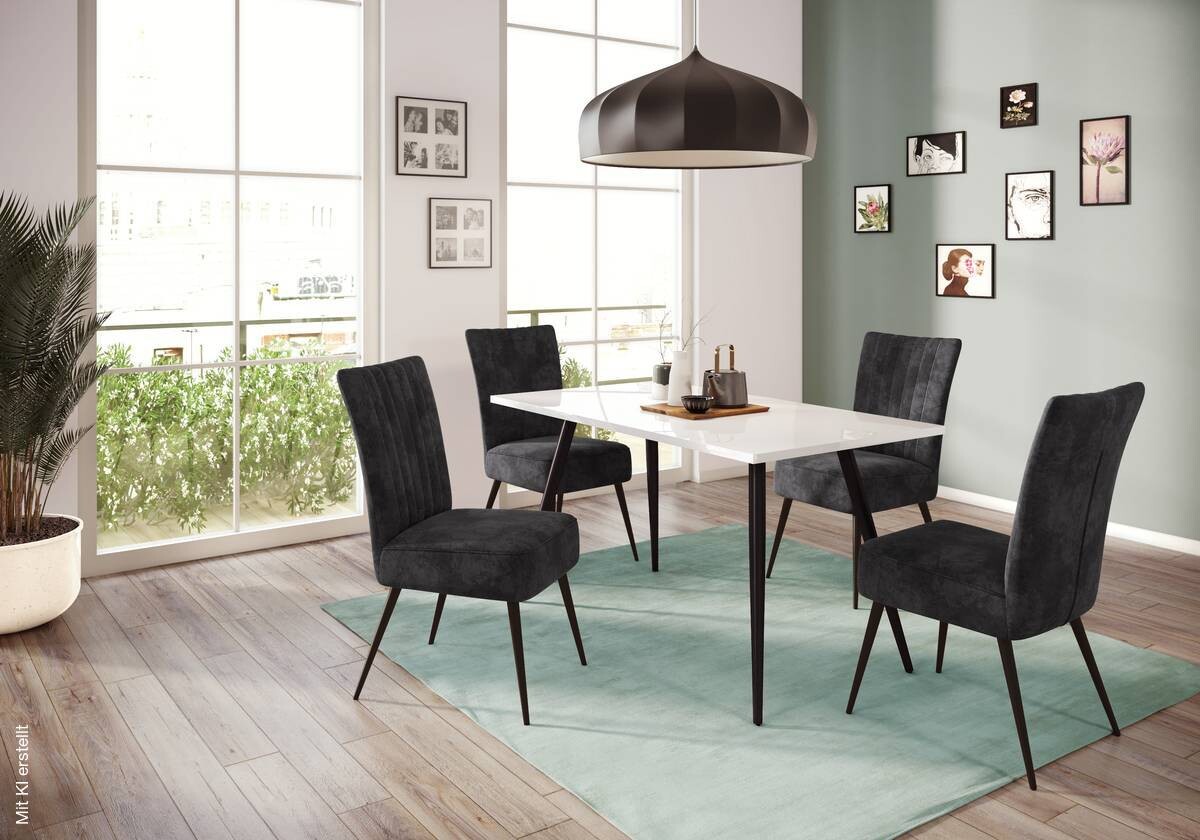 Esstisch ANIKA weiß Lack Hochglanz schwarz pulverbeschichtet Lack Hochglanz B/H/T: ca. 140x76x80 cm