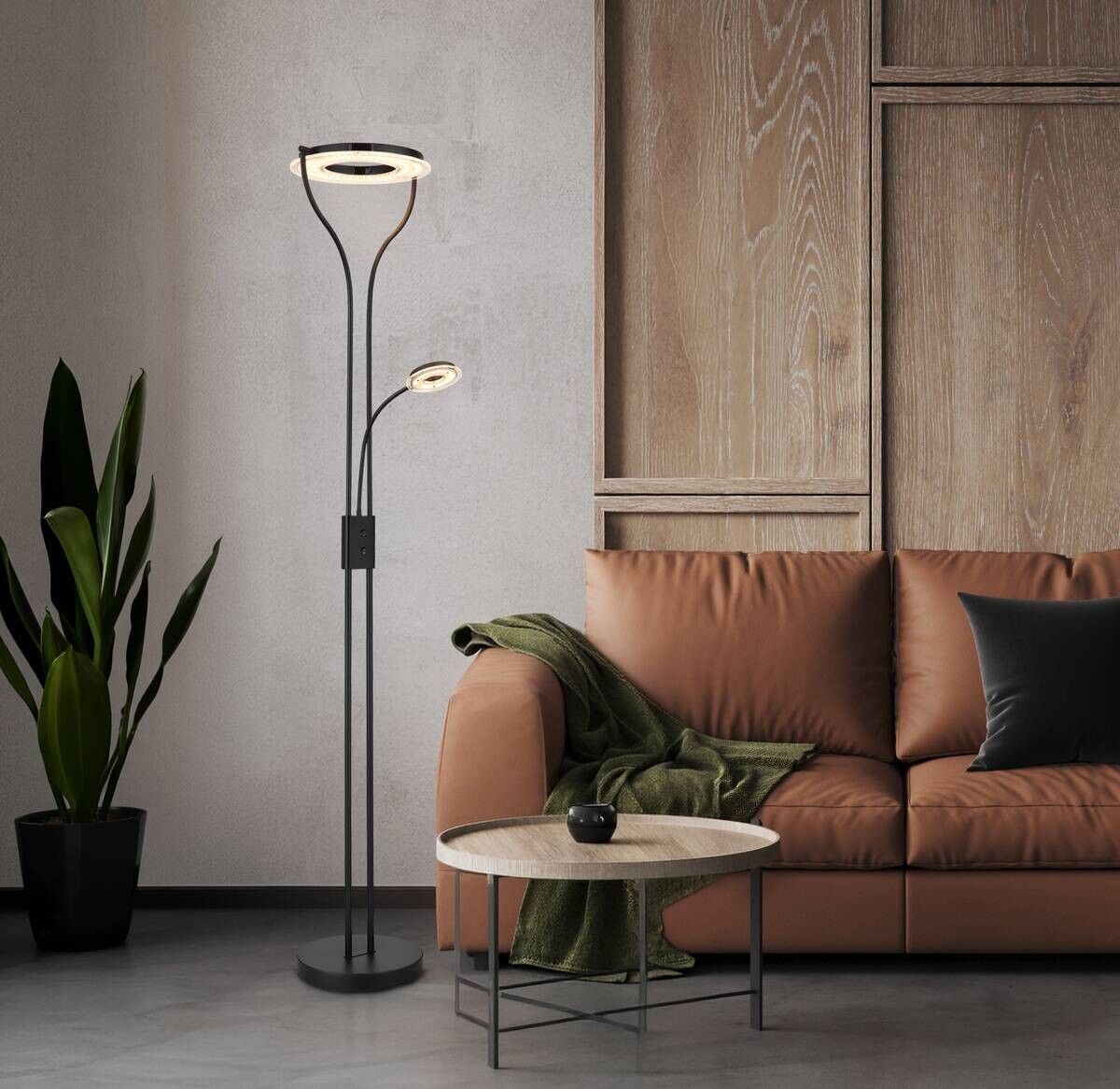 GLOBO Stehlampe Andreas schwarz Kunststoff H: ca. 194 cm 2 Brennstellen