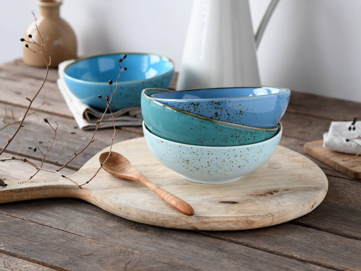 CreaTable Schalen-Set Nature Collection Aqua blau Steinzeug 4 tlg.