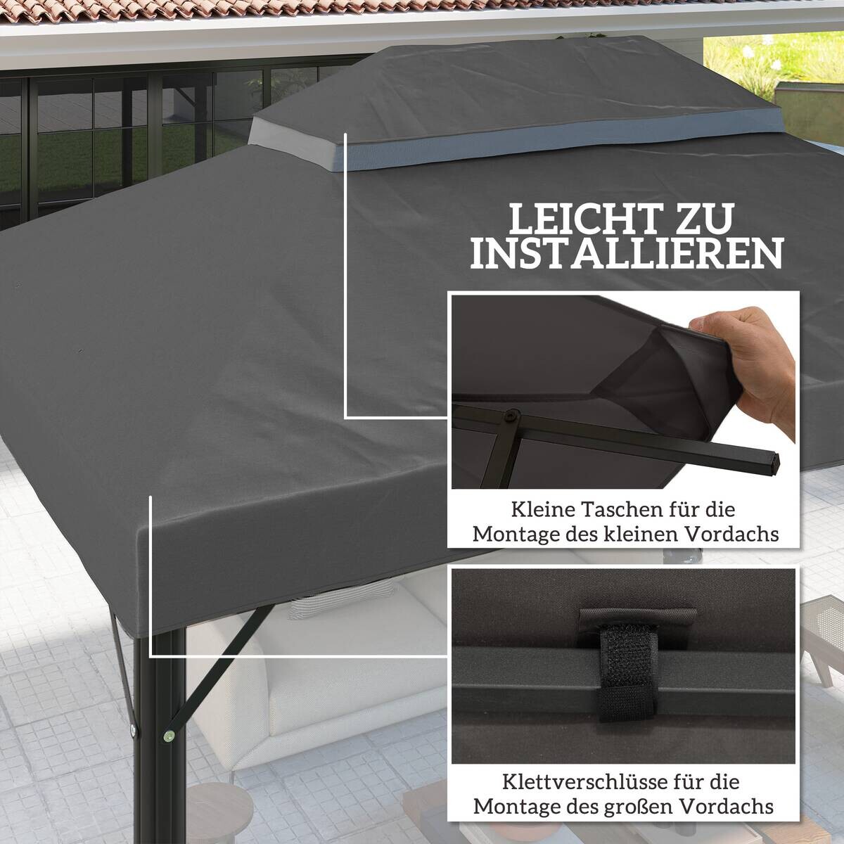 Outsunny Ersatzdach dunkelgrau Stoff B/H/L: ca. 300x1x400 cm