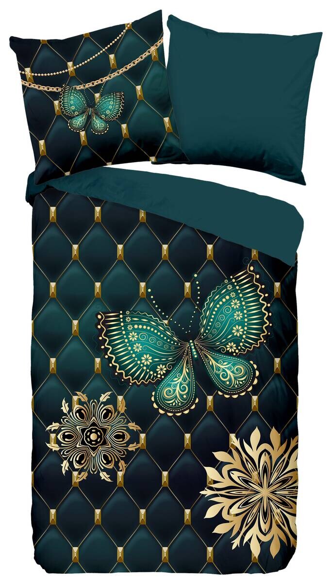 Microfaser Bettwäsche Lavanya petrol Polyester B/L: ca. 135x200 cm