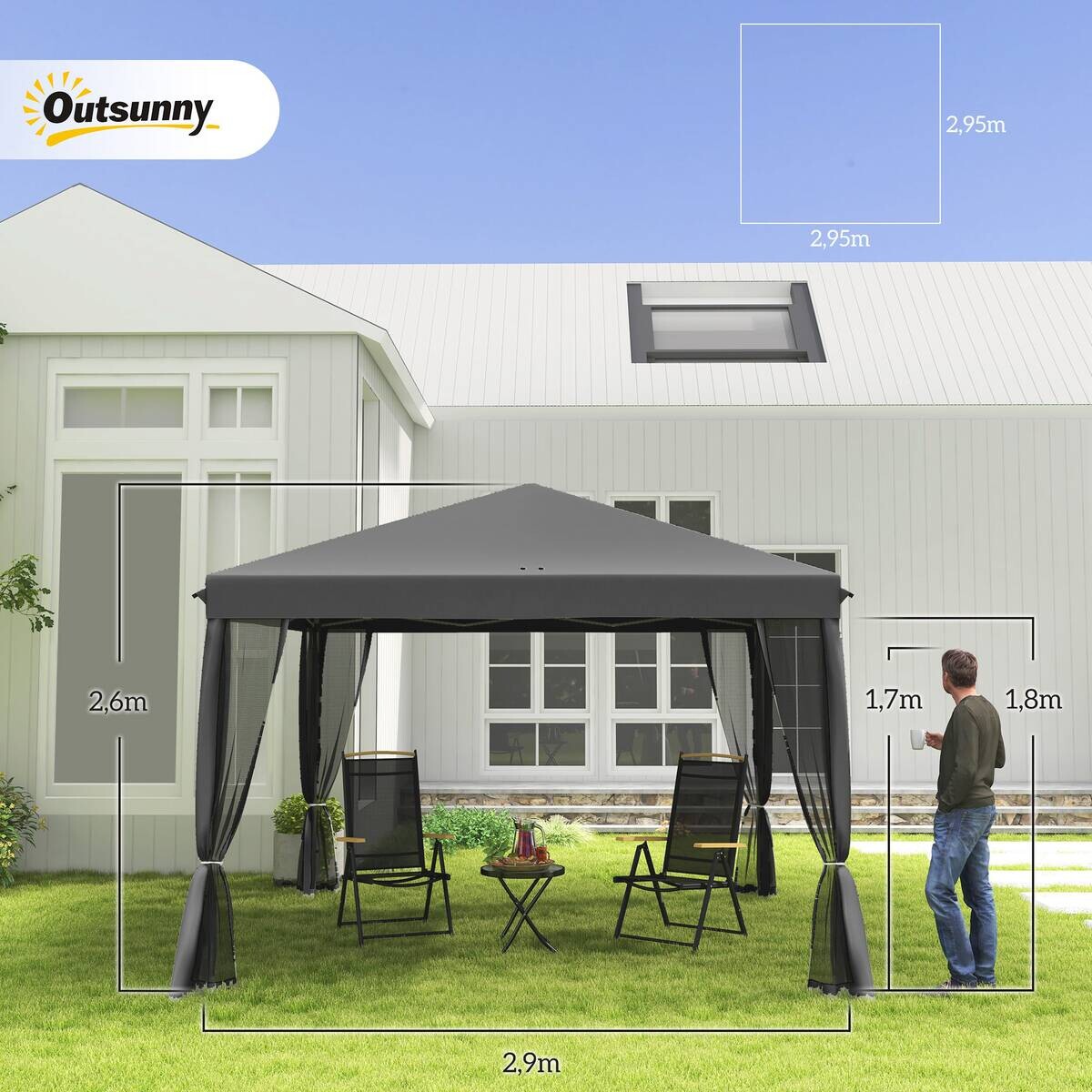 Outsunny Pavillon schwarz Metall B/H/L: ca. 295x260x295 cm