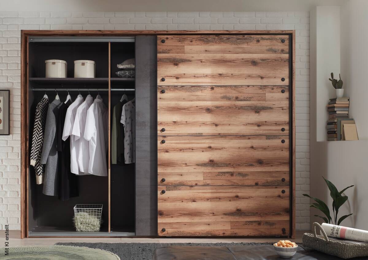 Schwebetürenschrank Dover Alpin Lodge Nachbildung Betonoxid Optik B/H/T: ca. 270x210x60 cm