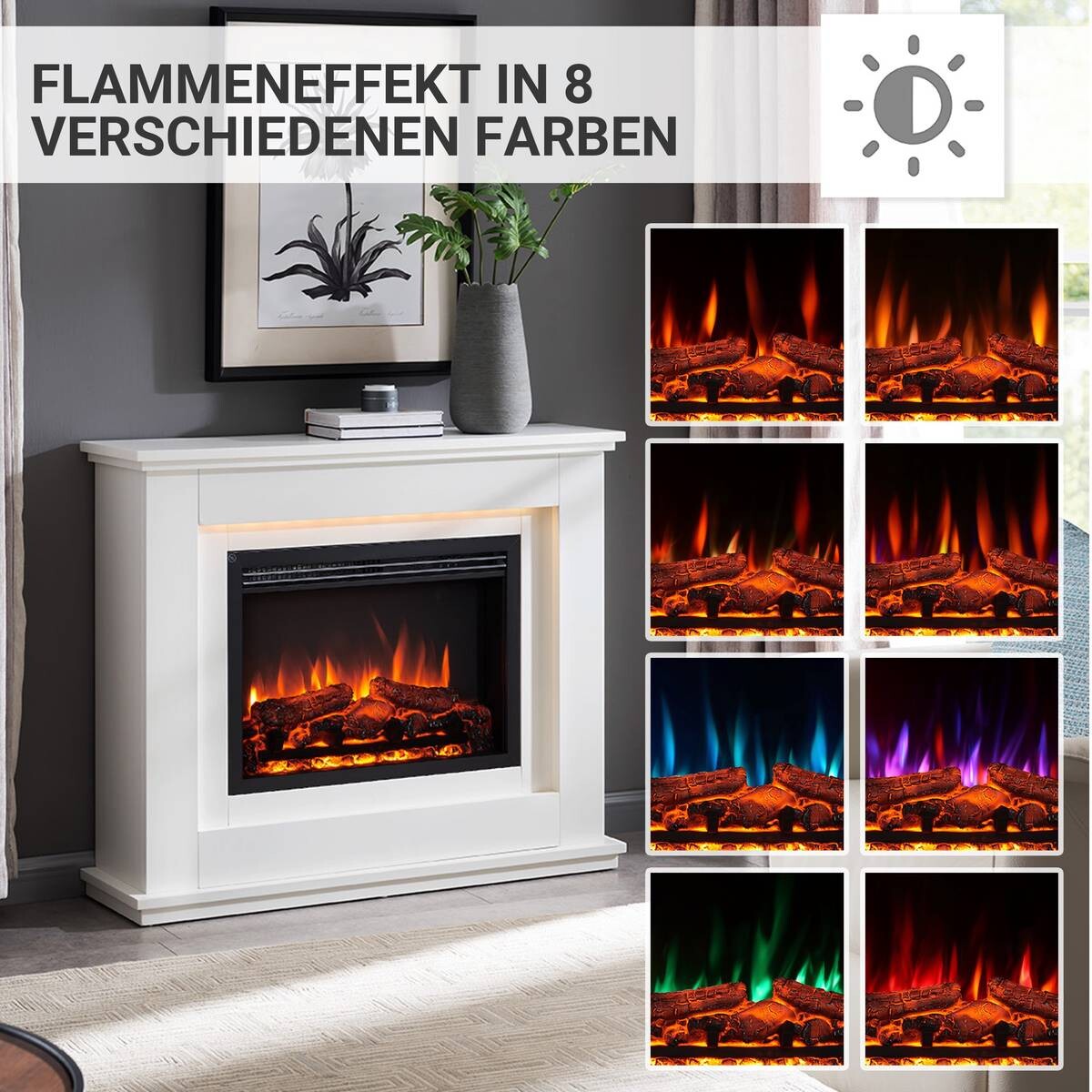 Balderia Elektrischer-Kamin Baldur EF61D-MT119A weiß MDF B/H/T: ca. 100x83x28 cm ca. 2000 W