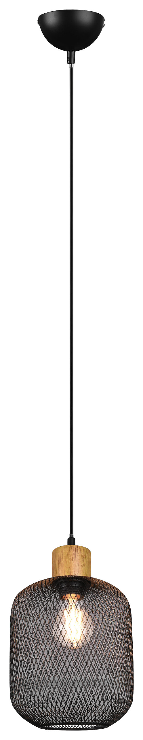 Reality Pendelleuchte Calimero mattschwarz Metall Holz L/D: ca. 150x18 cm E27 1 Brennstellen