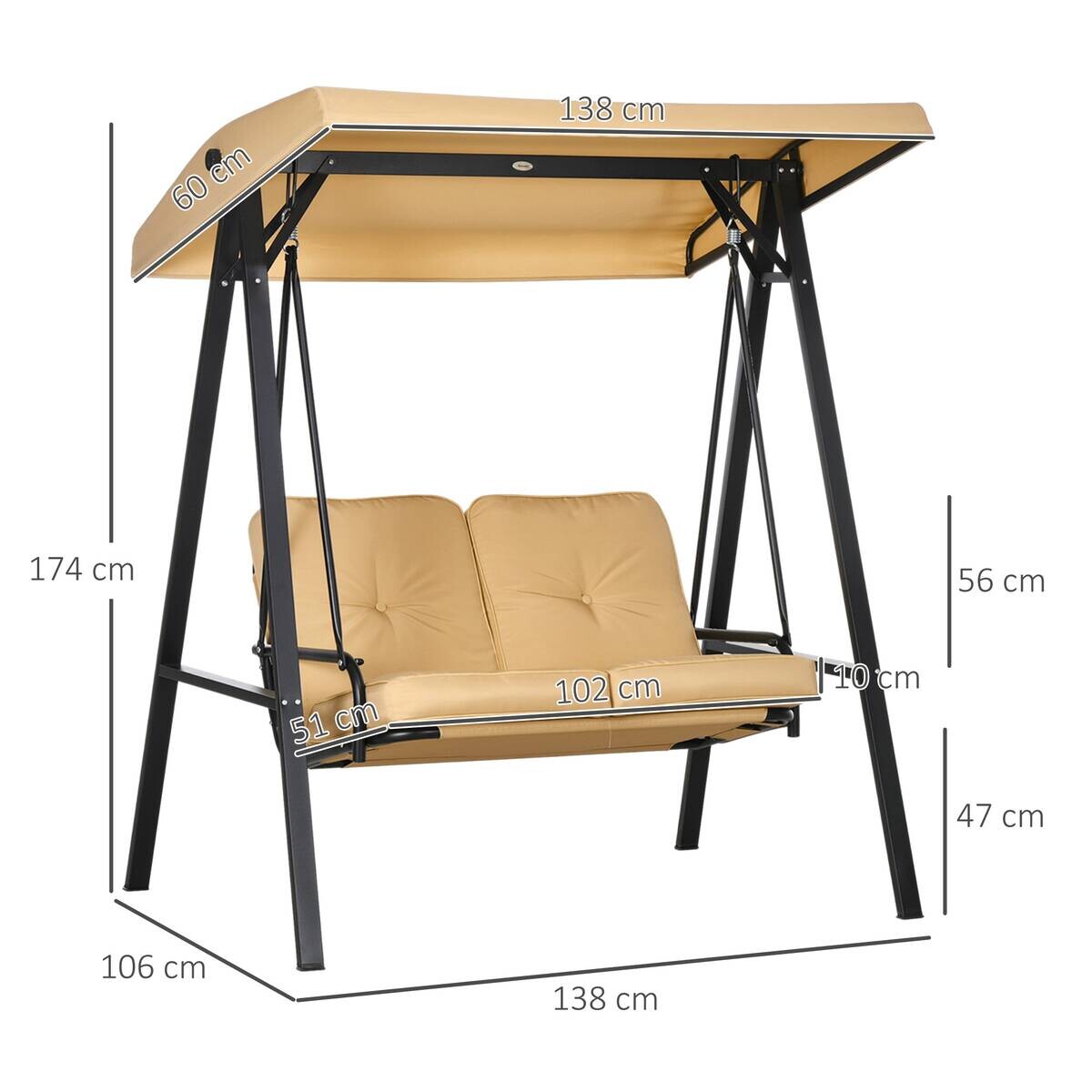 Outsunny Hollywoodschaukel beige Stahl B/H/L: ca. 106x174x138 cm
