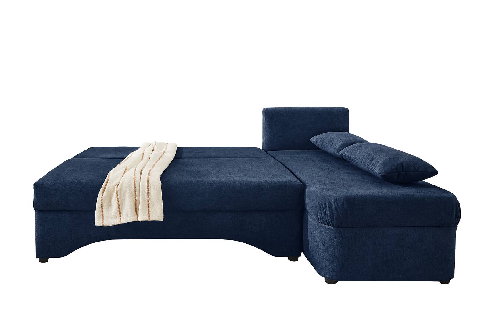 Ecksofa mit Bettfunktion und Bettkasten dunkelblau Microfaser B/H/T: ca. 191x70x142 cm