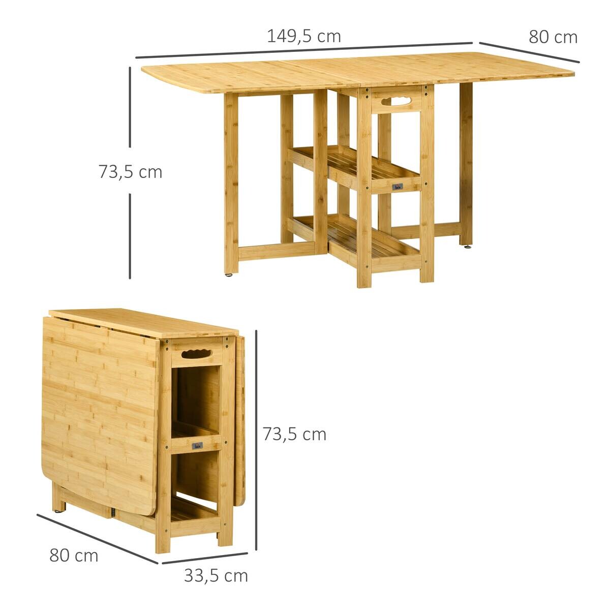 HOMCOM Klapptisch natur Bambus B/H/L: ca. 80x149,5x73,5 cm