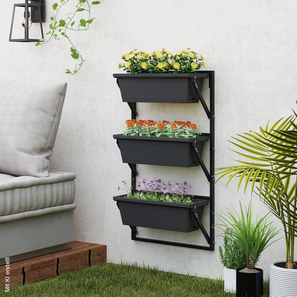 Outsunny Pflanzentopf Set dunkelgrau Kunststoff B/H/L: ca. 42x100x56 cm