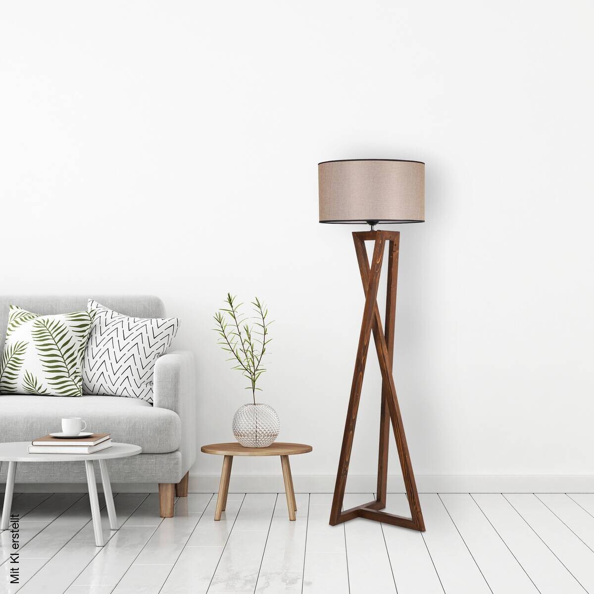 Opviq Stehlampe nussbaum Stoff Holz B/H/T/L/D: ca. 45x149x45x45x45 cm E27 1 Brennstellen
