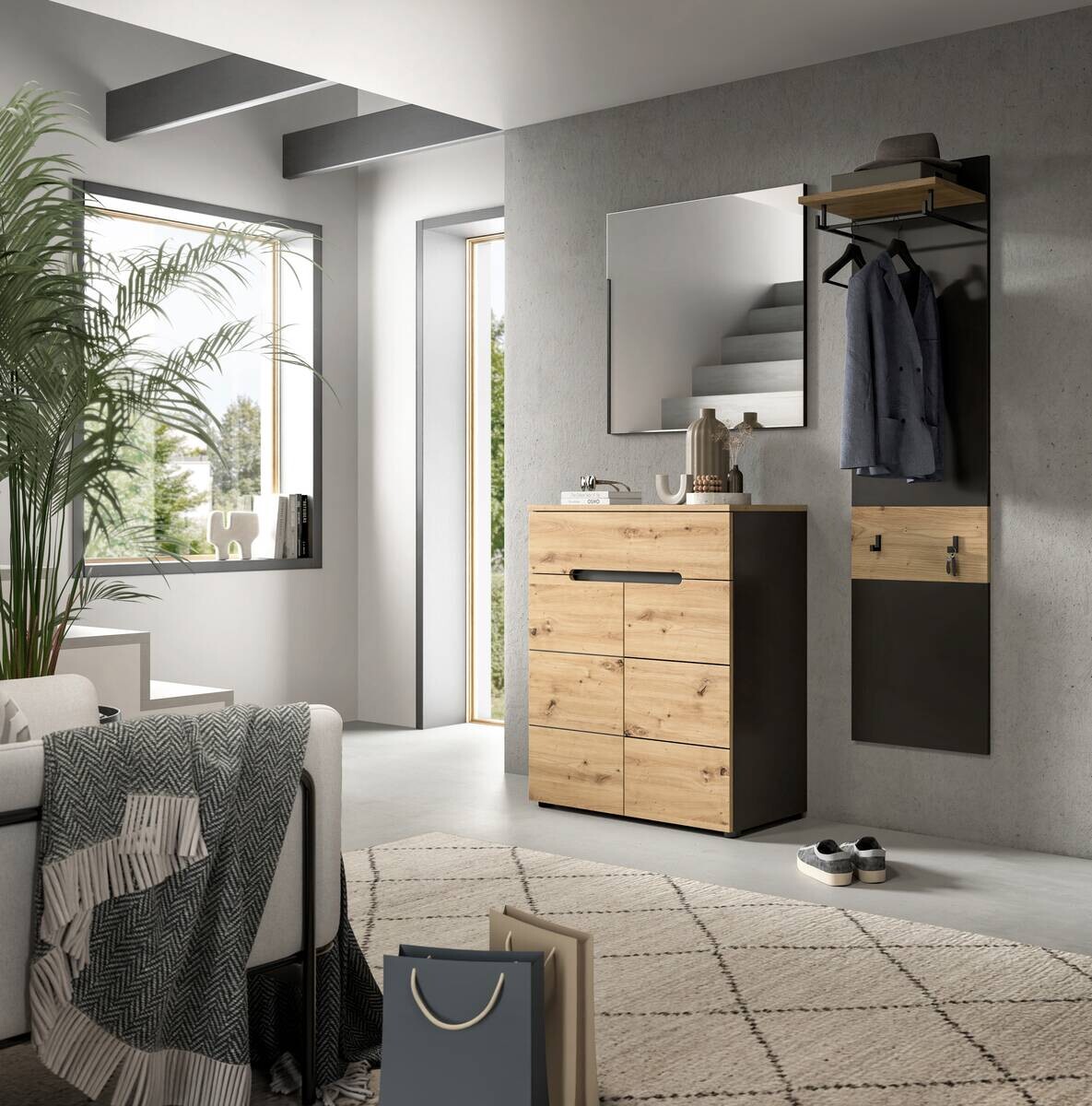 Garderobe Canu basaltgrau Nachbildung Artisan Nachbildung B/H/T: ca. 140x190x37 cm