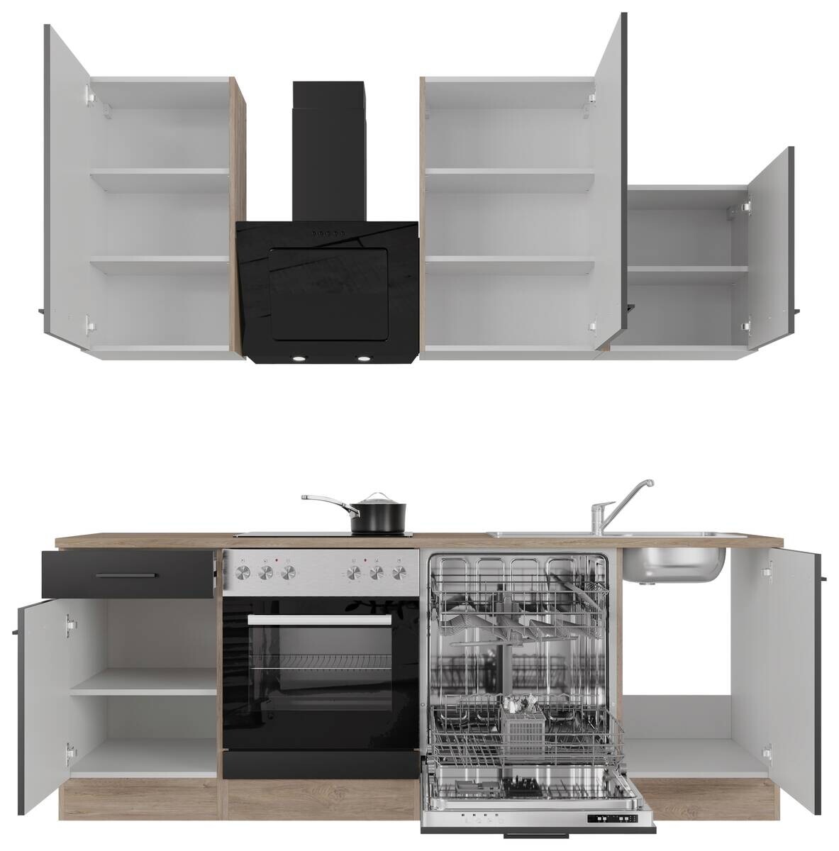 Küchenblock Capri schwarz matt B/H/T: ca. 220x234x60 cm