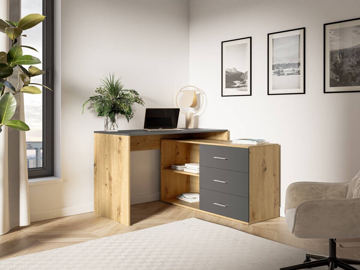 Schreibtisch KURT Eiche Artisan Nachbildung anthrazit B/H/T: ca. 120x75,4x122 cm