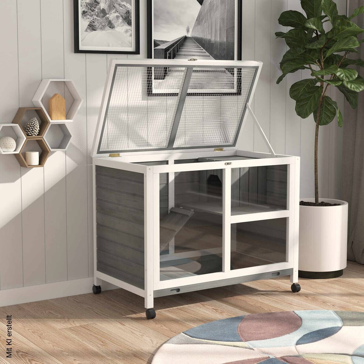 PawHut Kleintierhaus grau Holz B/H/L: ca. 53,3x73x91,5 cm