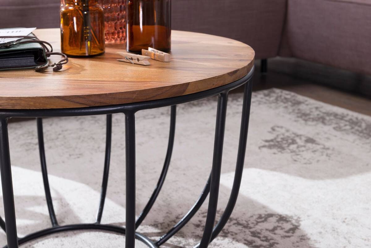 Wohnling Couchtisch natur schwarz Echtholz Eisen B/H/T: ca. 60x39x60 cm