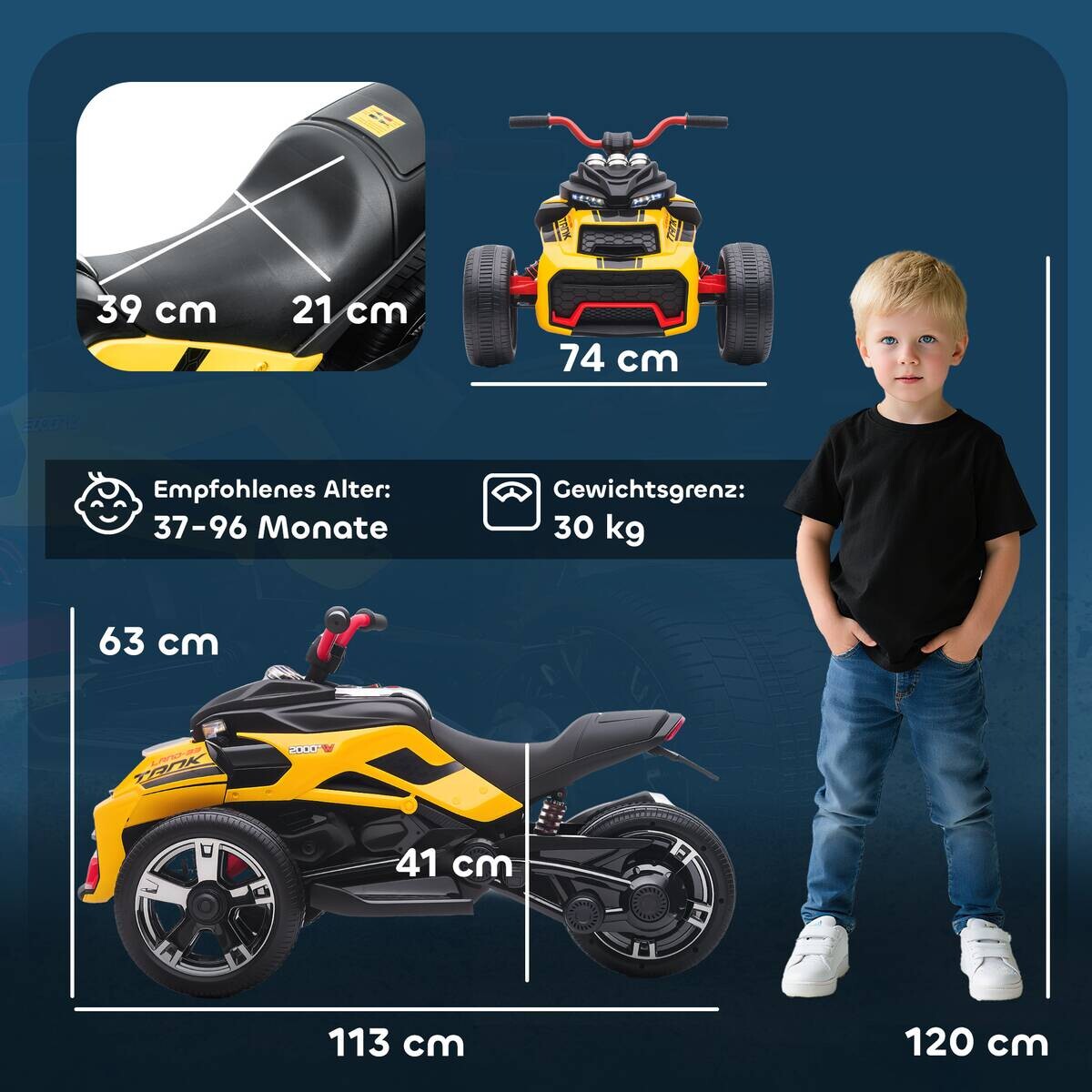 AIYAPLAY Kinder Elektroauto gelb B/H/L: ca. 74x63x113 cm