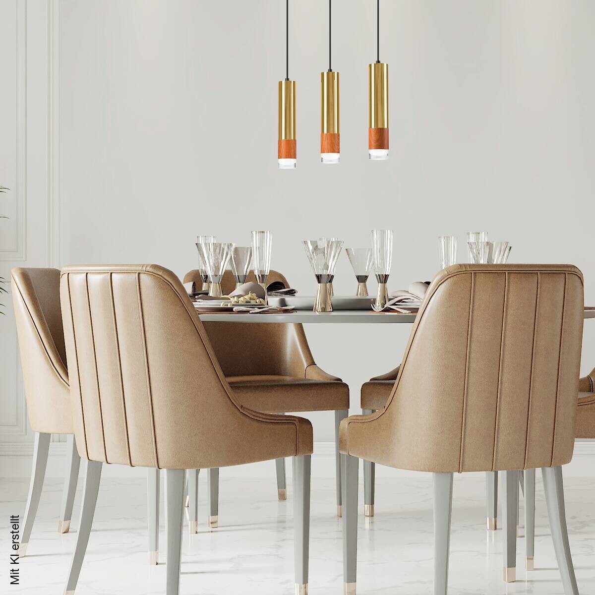 Lamkur Pendelleuchte gold Stahl Glas B/H/L: ca. 8x95x45 cm GU10 3 Brennstellen