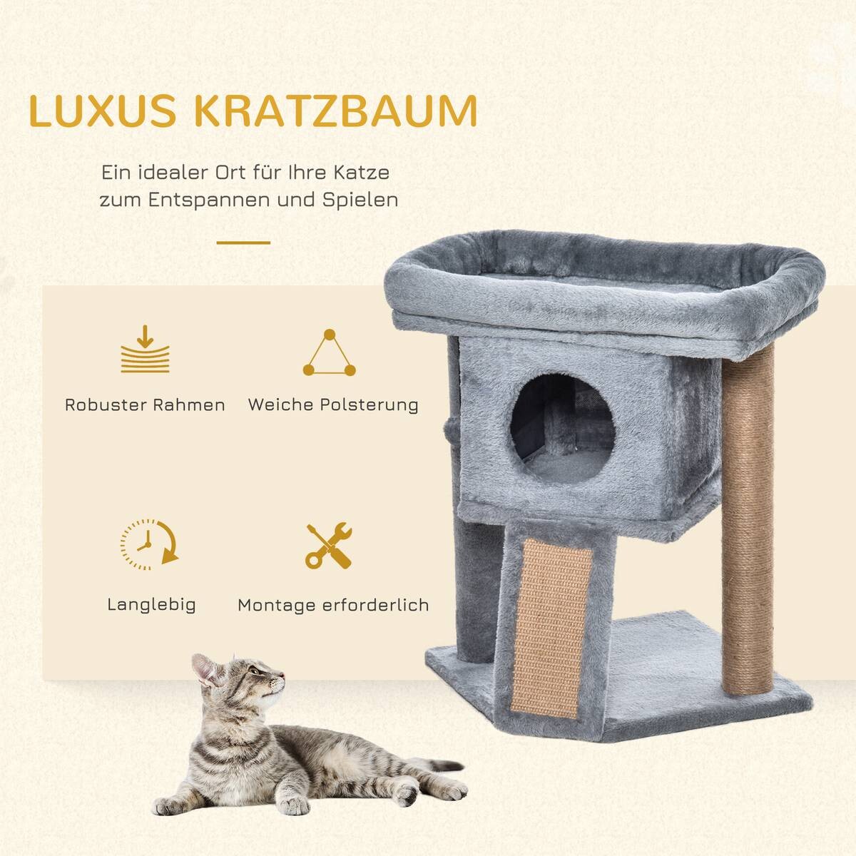 PawHut Katzenbaum hellgrau Polyester B/H/L: ca. 40x57x40 cm