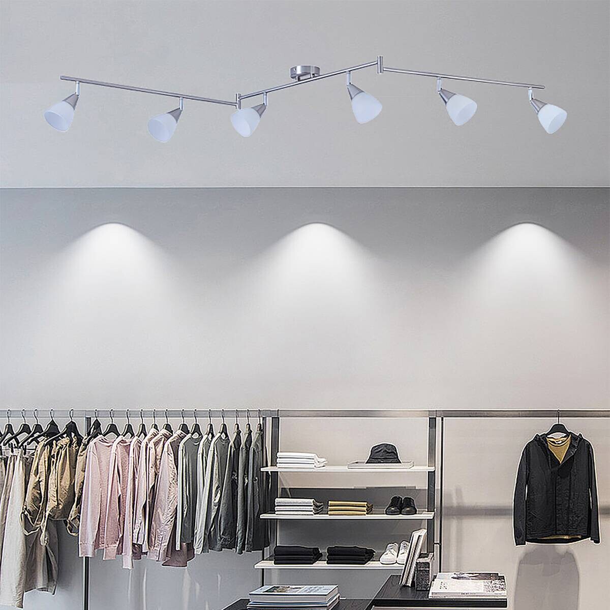POCOline Spot 6-flg. Tadea nickel matt weiß Metall Glas B/H/L: ca. 9x21x180 cm E14 6 Brennstellen