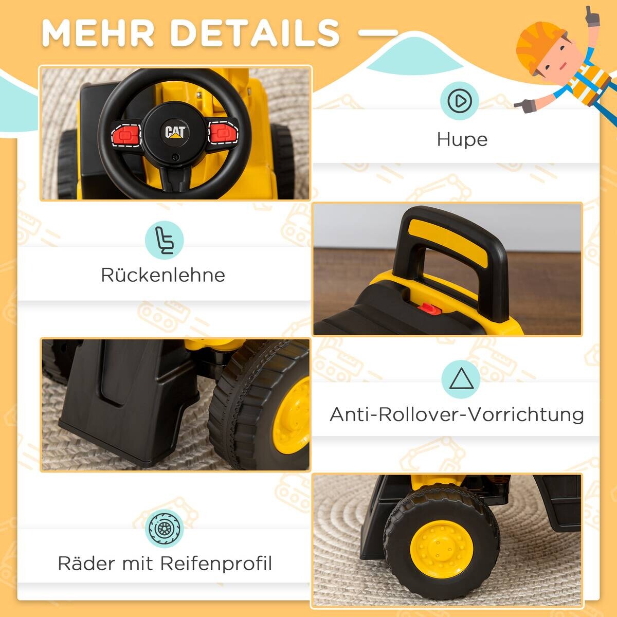 HOMCOM Kinder-Fahrzeug gelb B/H/L: ca. 27,5x85x47,5 cm