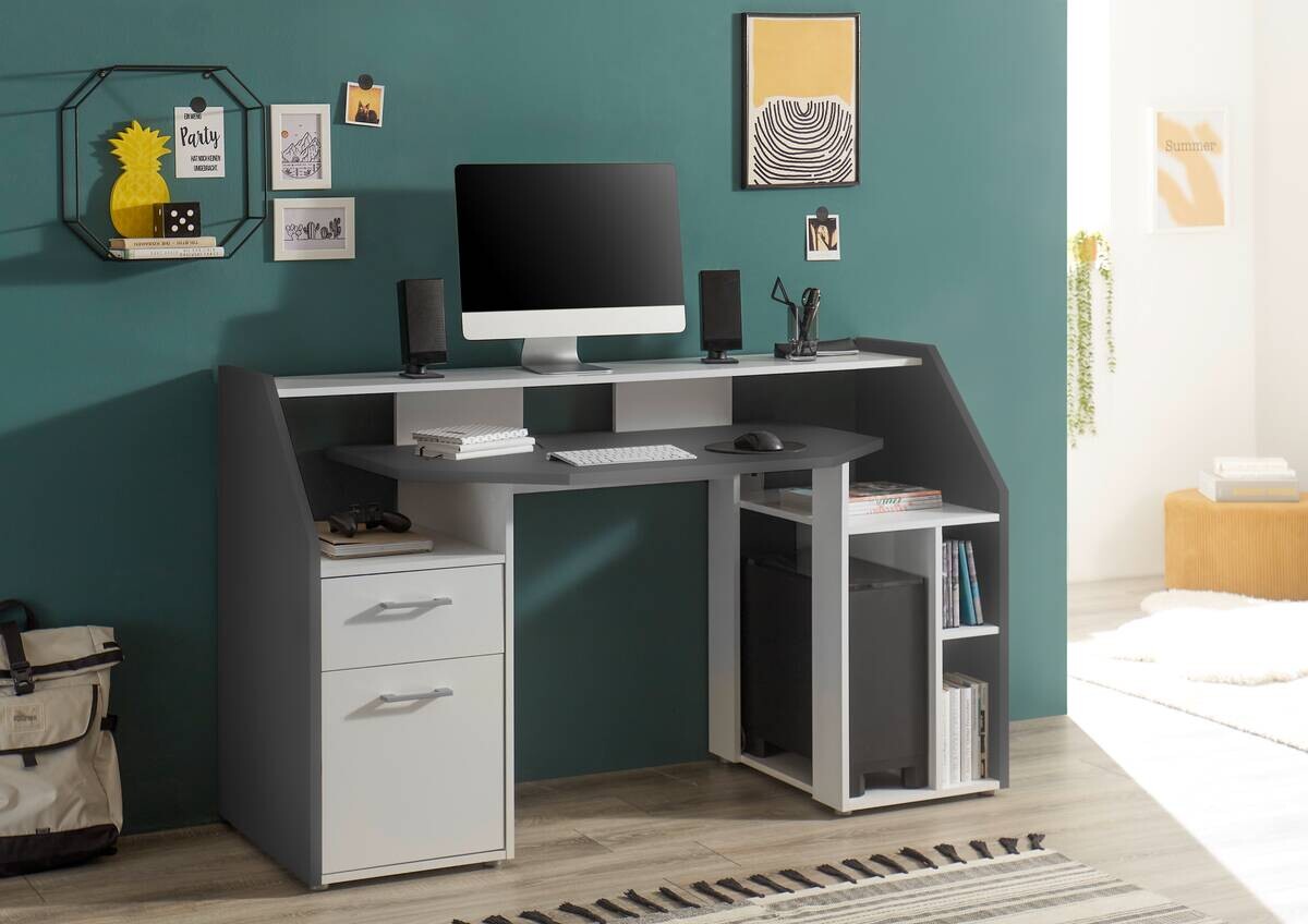 Gamingschreibtisch Alex weiß Graphit B/H/T: ca. 160x95x67 cm