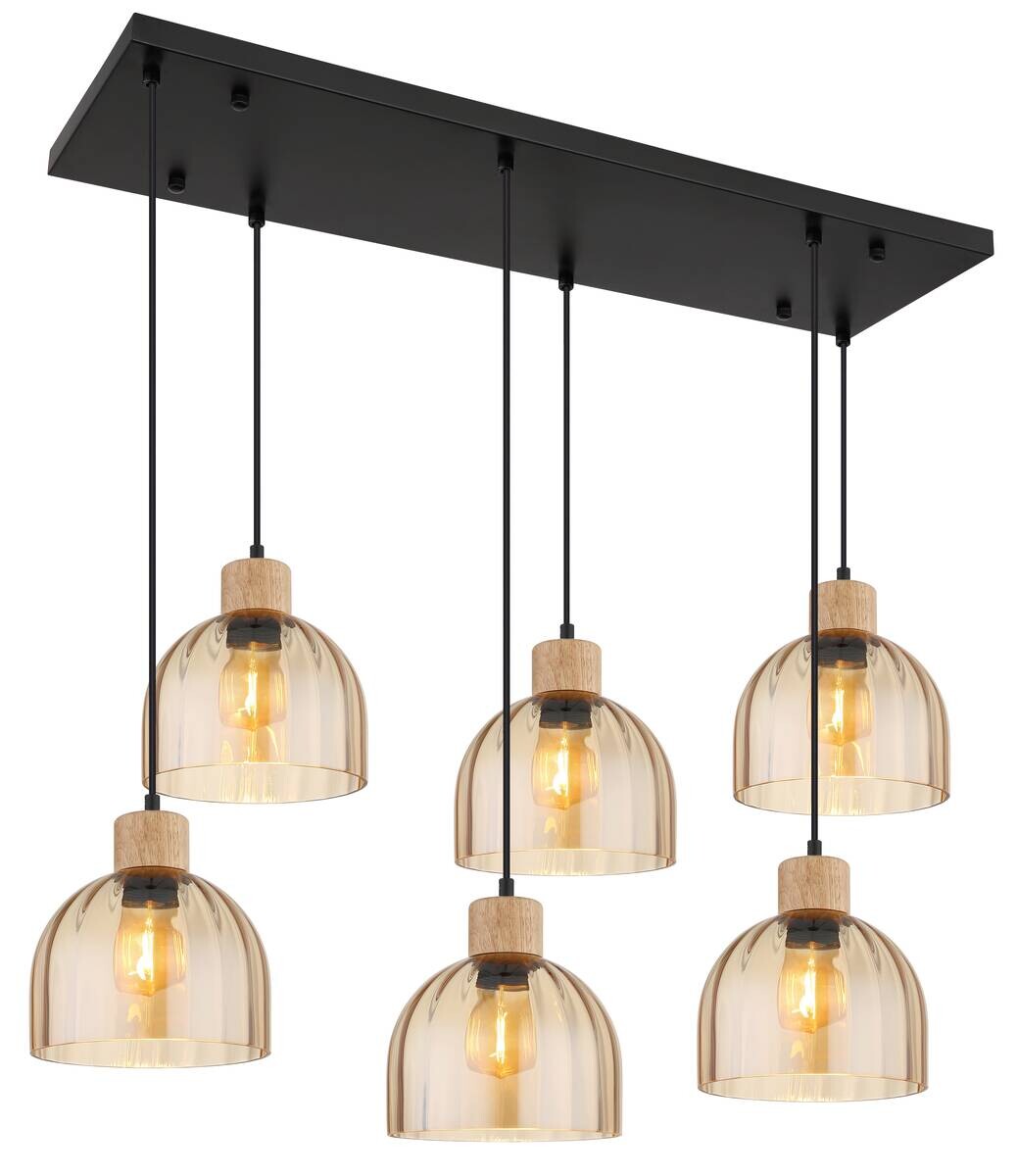 GLOBO Pendelleuchte amber schwarz Glas Metall B/H/T: ca. 36x130x105 cm E27 6 Brennstellen