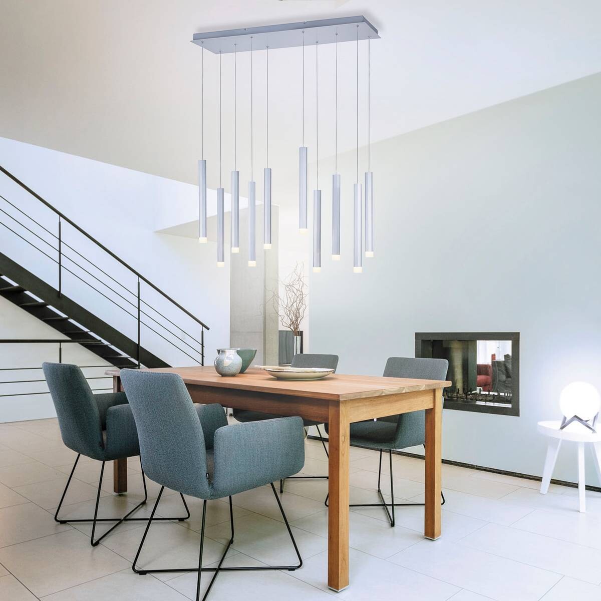 Just Light LED-Pendelleuchte BRUNO 15206-95 Alu Eisen Aluminium B/H/T: ca. 89x120x30 cm 10 Brennstellen