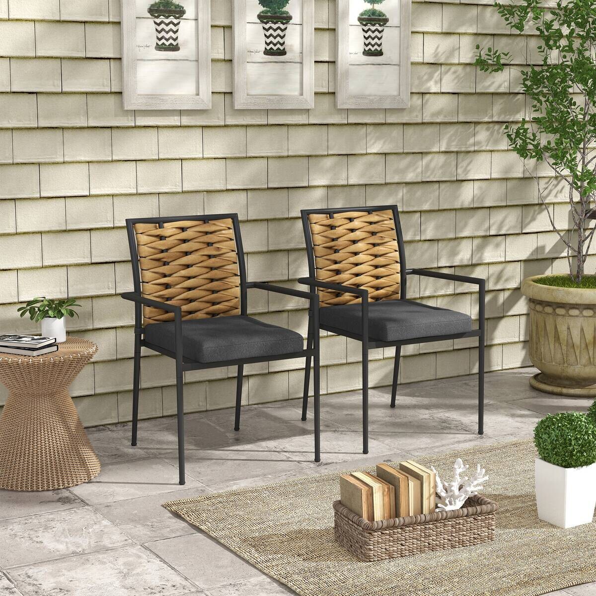 Outsunny Gartenstuhl schwarz Edelstahl B/H/L: ca. 58x57x87 cm